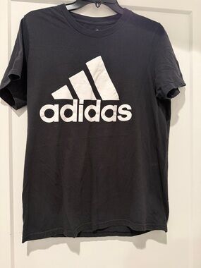 adidas Black Short-Sleeve Logo Tee with White Trefoil